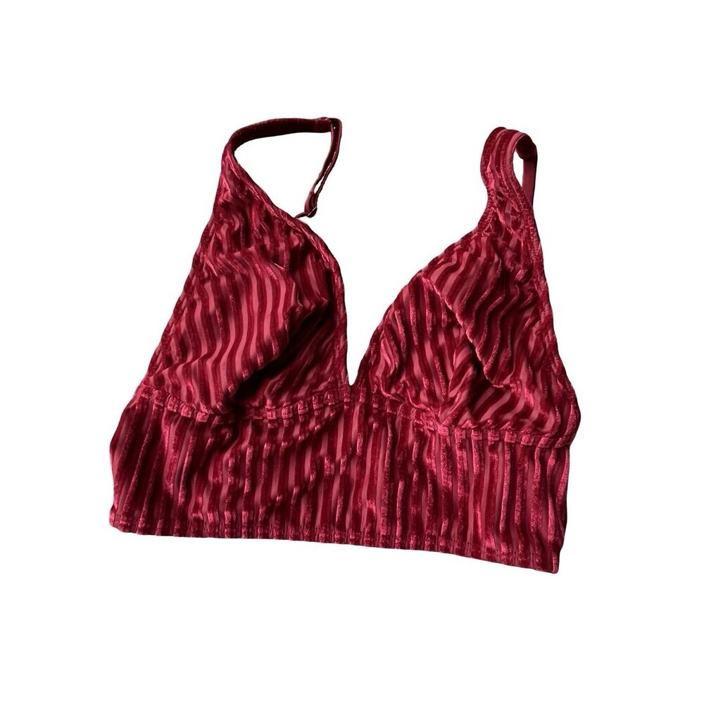 PINK Victoria’s Secret Velvet Stripe Bralette XS Burgundy Wireless Lounge Bra